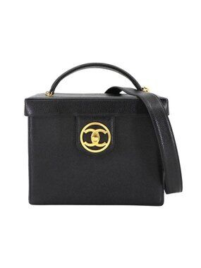 Chanel Caviar Leather Vanity 2-Way Hand Shoulder Bag Black Vintage